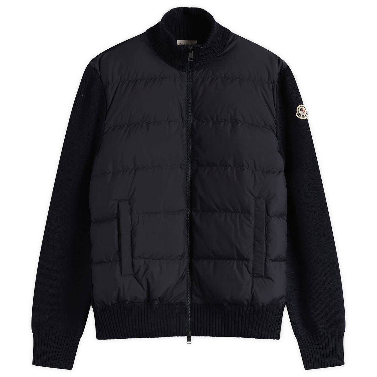 Moncler Hybrid Padded Front Wool Zip Jacket Navy