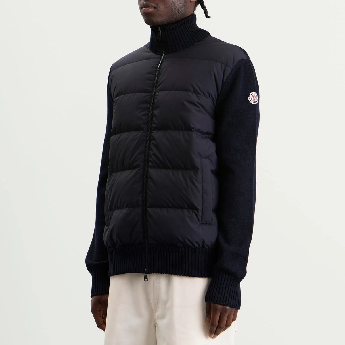 Moncler Hybrid Padded Front Wool Zip Jacket Navy