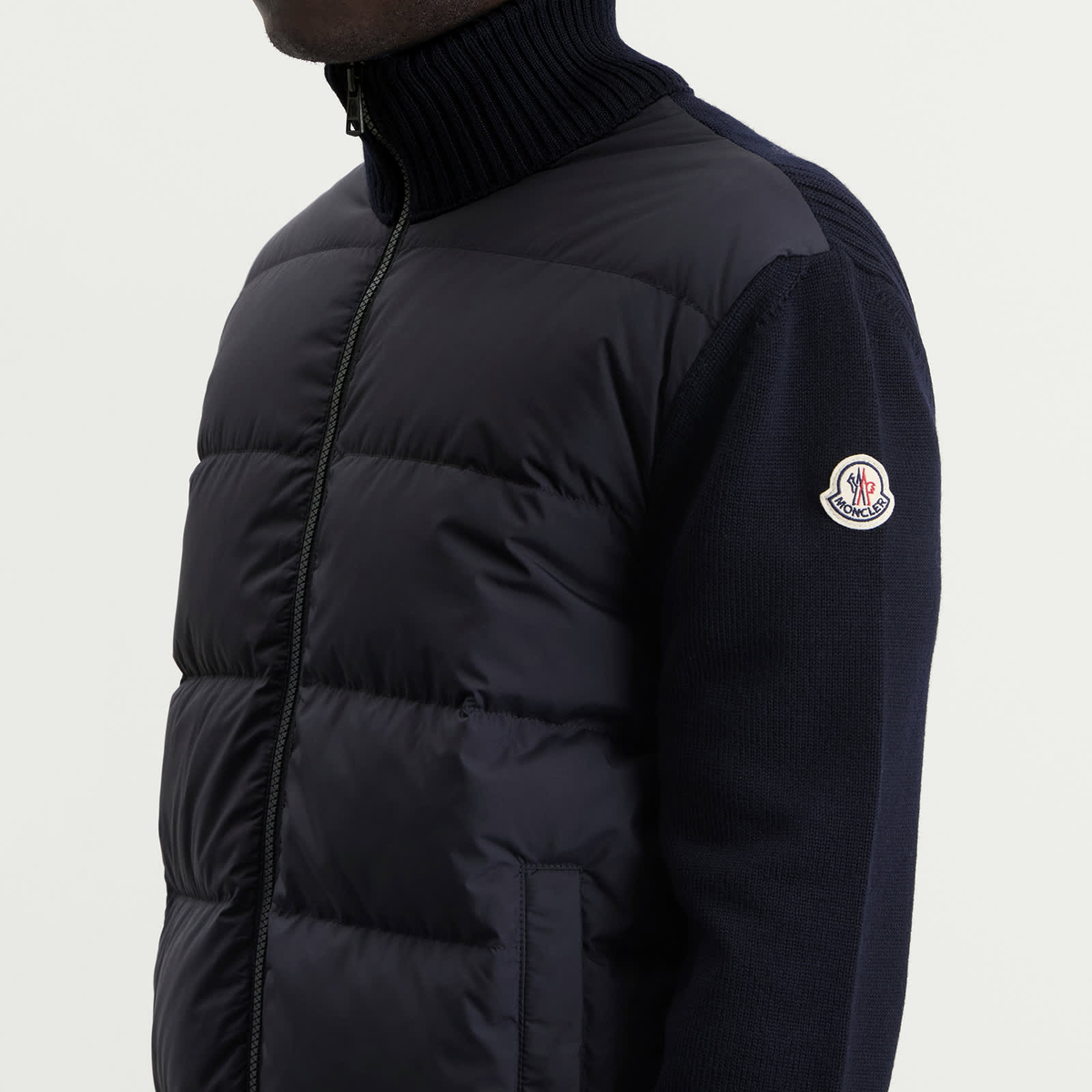 Moncler Hybrid Padded Front Wool Zip Jacket Navy