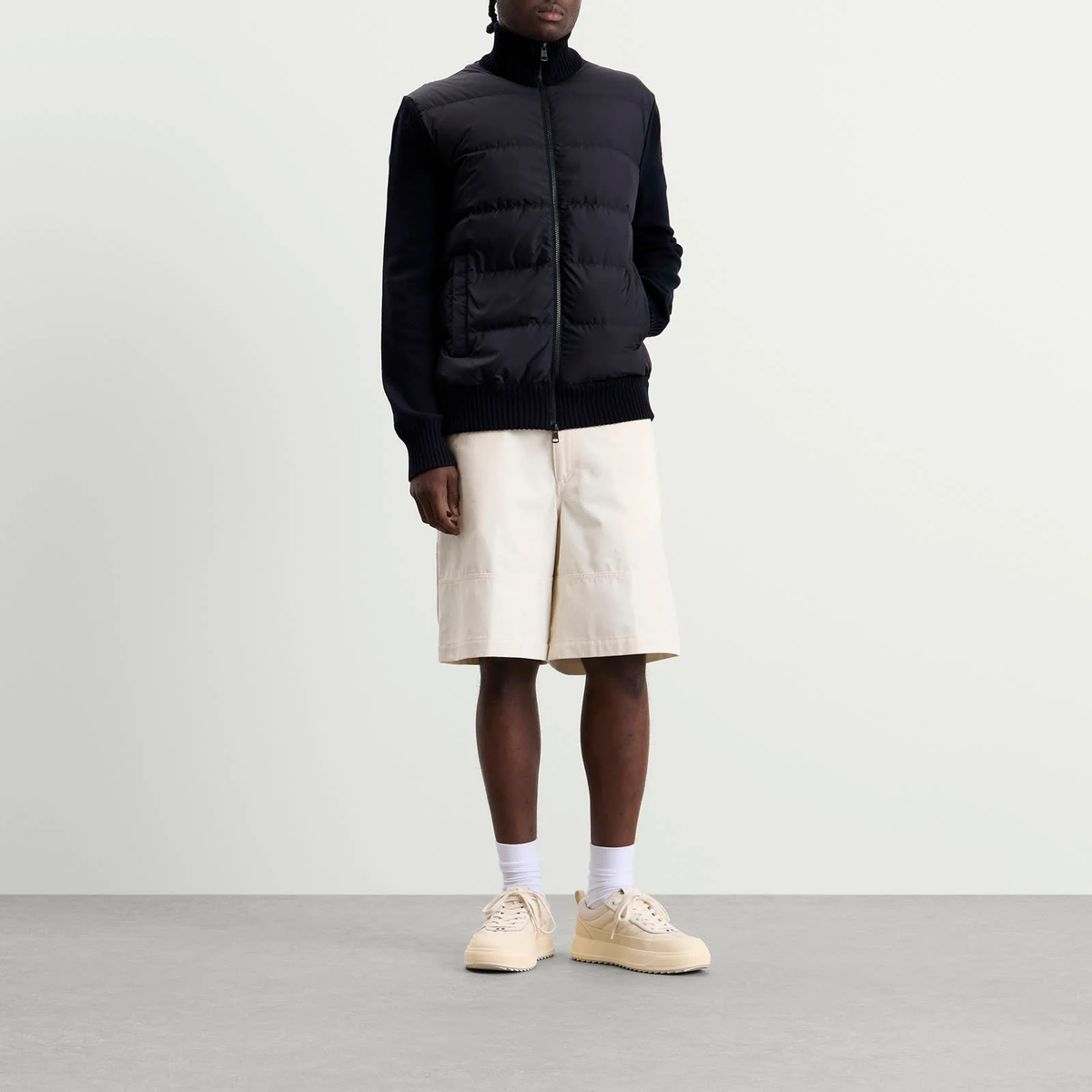 Moncler Hybrid Padded Front Wool Zip Jacket Navy