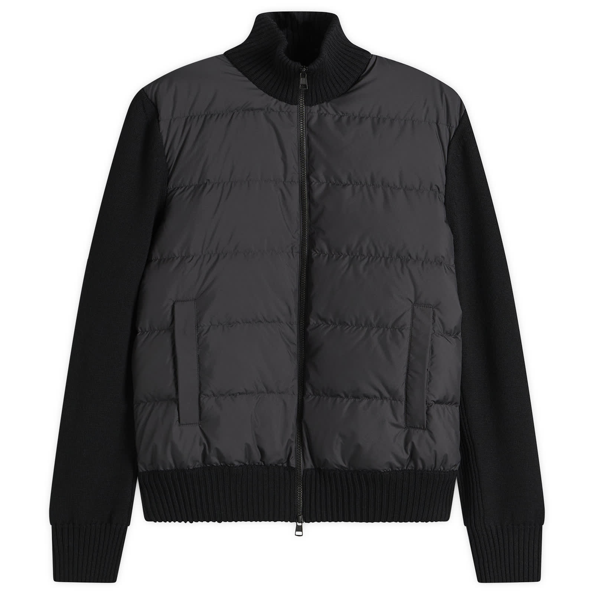 Moncler Hybrid Padded Front Wool Zip Jacket Black
