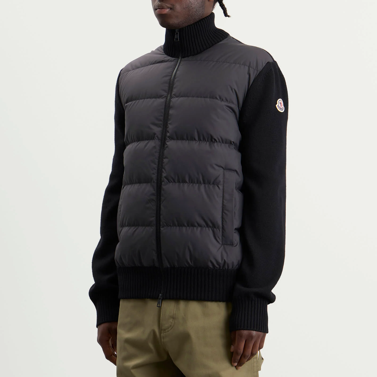 Moncler Hybrid Padded Front Wool Zip Jacket Black