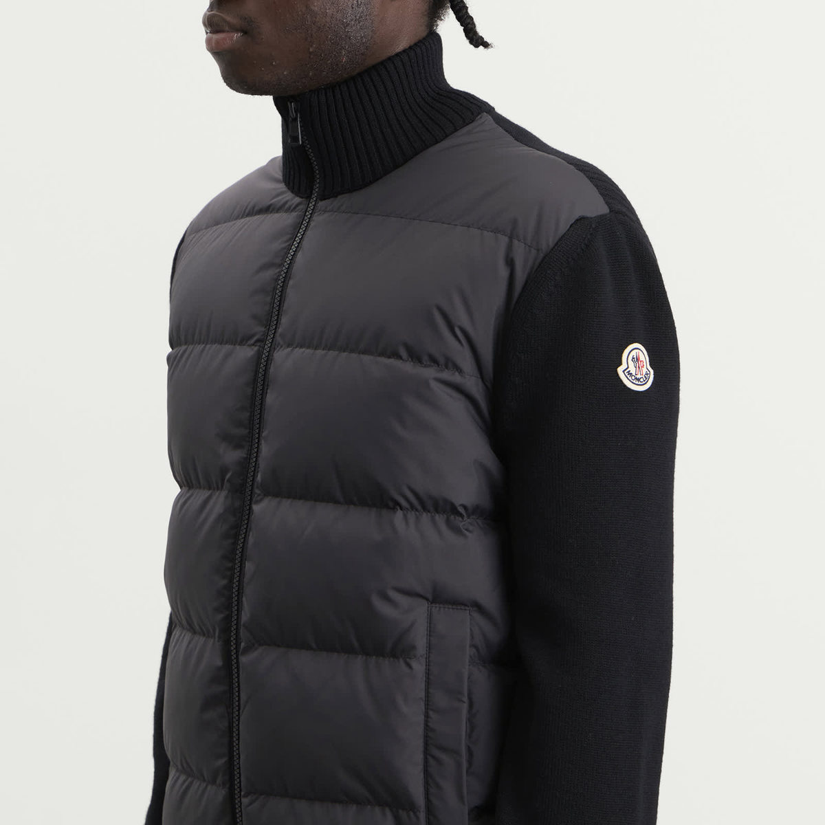 Moncler Hybrid Padded Front Wool Zip Jacket Black