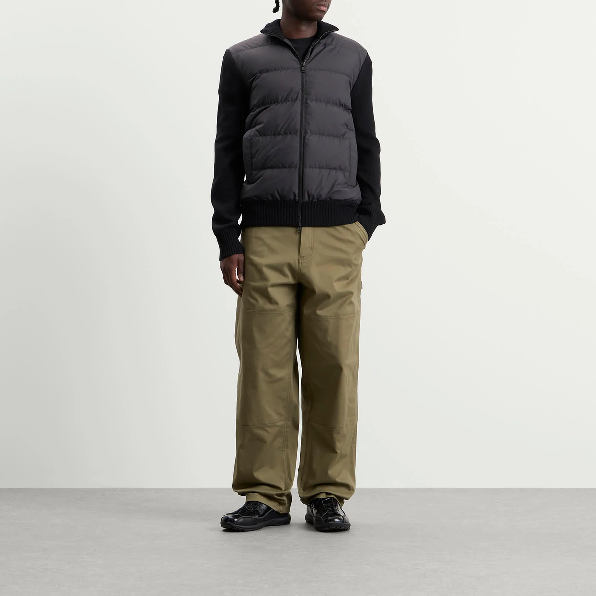 Moncler Hybrid Padded Front Wool Zip Jacket Black