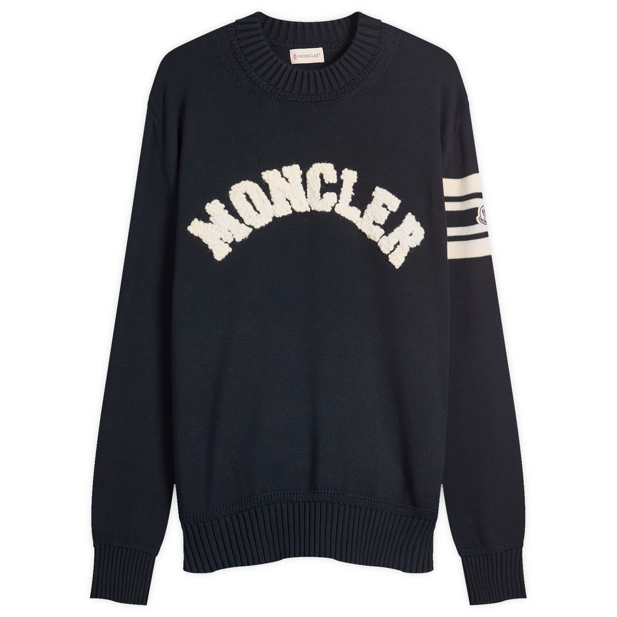 Moncler Logo Crew Neck Cotton Knitwear Navy