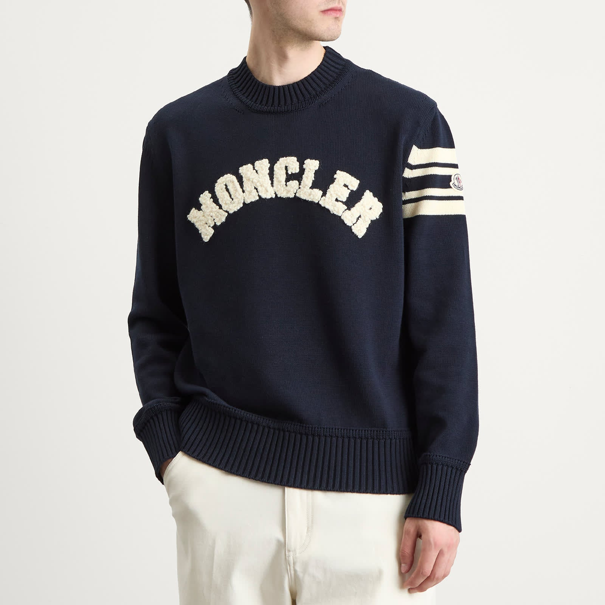 Moncler Logo Crew Neck Cotton Knitwear Navy