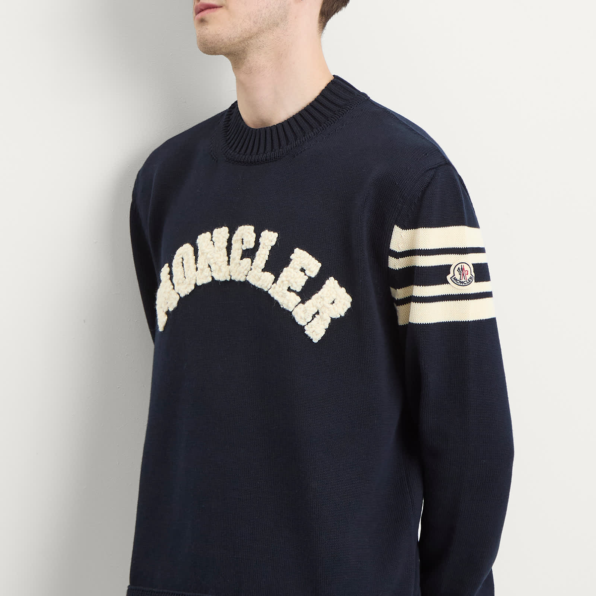 Moncler Logo Crew Neck Cotton Knitwear Navy