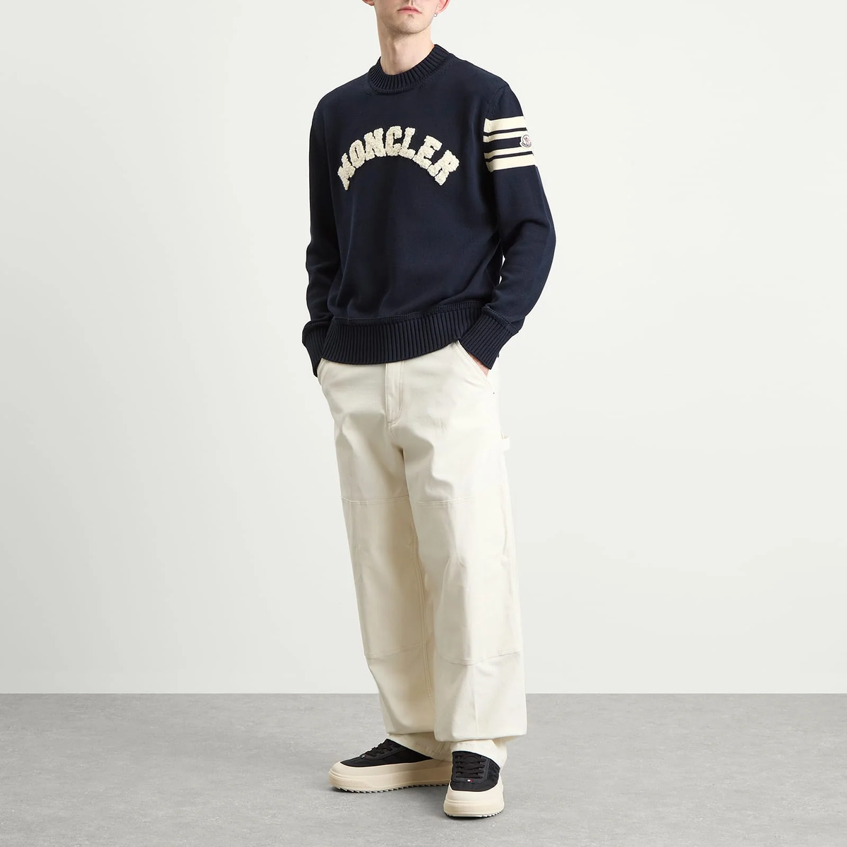 Moncler Logo Crew Neck Cotton Knitwear Navy
